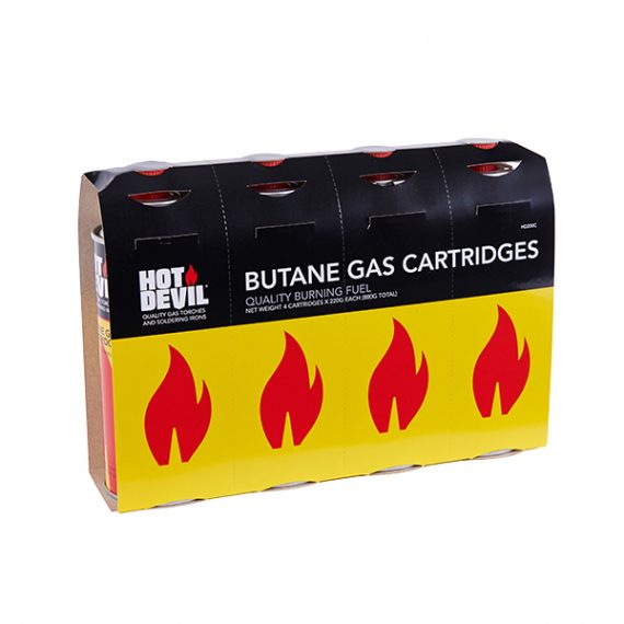 Hot Devil Butane Gas Cartridge 4 Pack Packaging